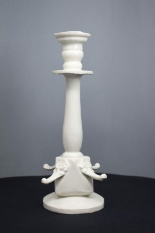 Candle Holder with Teapot Legs, W23 x W11.5cm, porcelain, slip casting, February 2023  (sold)