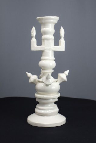 Candle Holder with Crystal, H23.5cm x W9.5cm, porcelain, slip casting, February 2023  (sold)