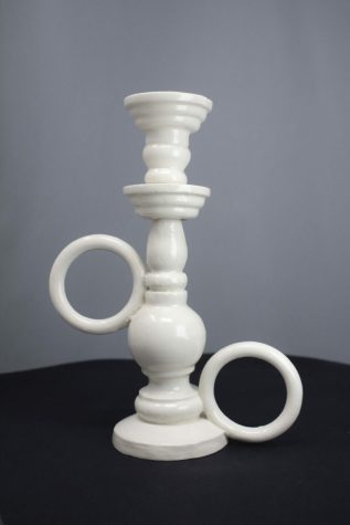 Candle Holder witrh Curtain Rings, H22cm  porcelain, slip casting, February 2023