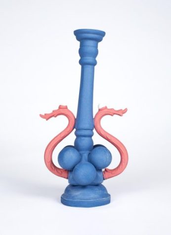 Blue Trophy Candle Holder H25cmx D13cm,Stained porcelain (Sold)