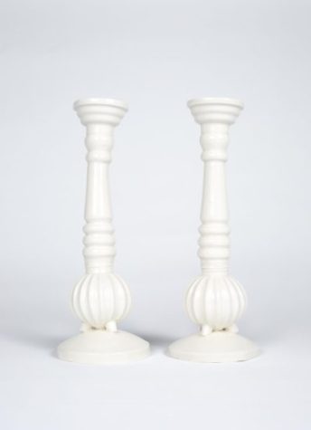 Pair of candle holders, H24cm x D8cm, Porcelain, transparent glaze, (Sold)
