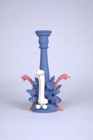 Blue Trophy Candle Holder 2,   H22.5cm  x D14cm , Stained porcelain